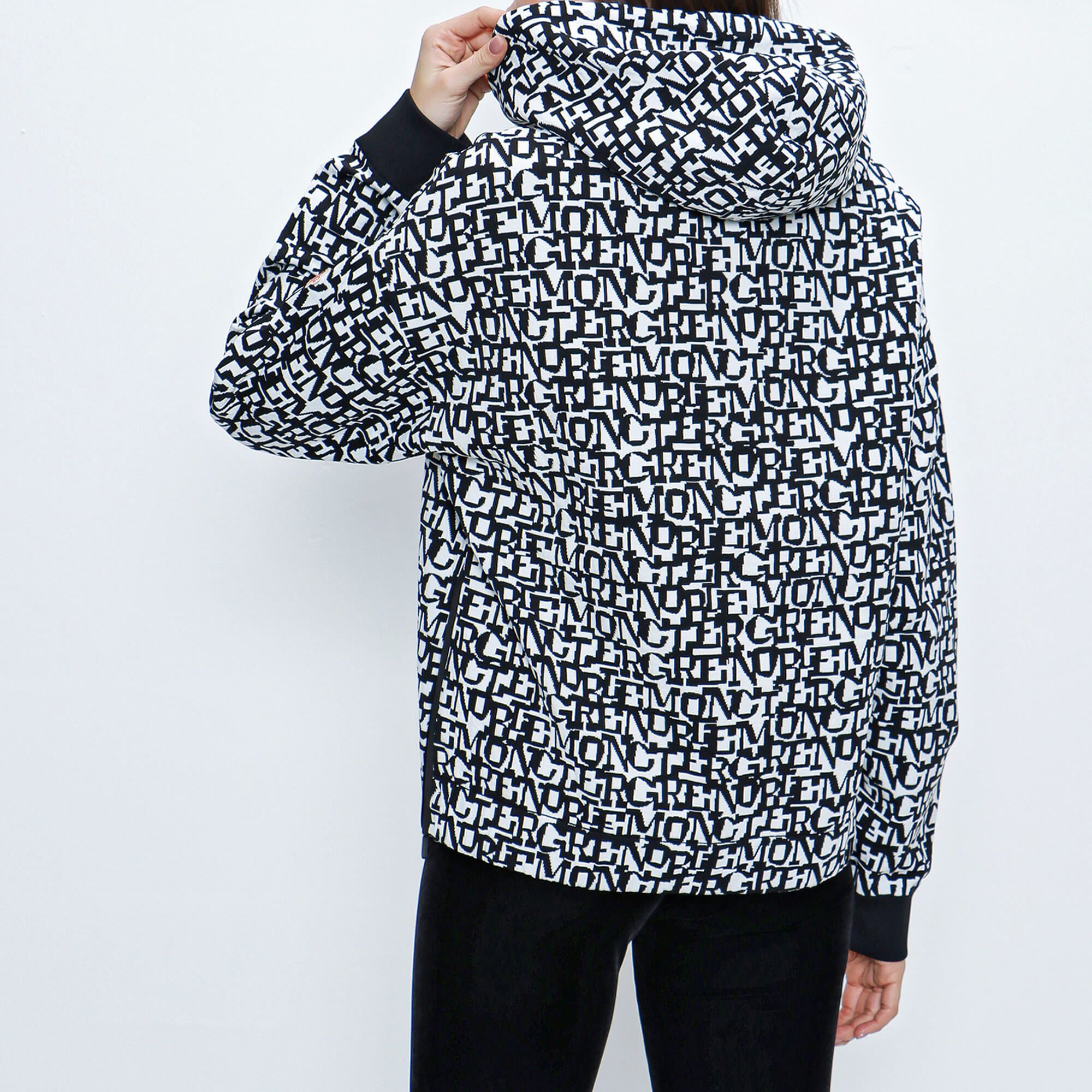 Moncler - Black / White Grenoble Logo Jacquard Hooded Sweatshirt 